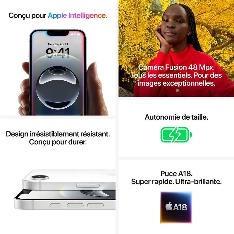 Apple iPhone 16e Caméra Fusion 48 Mpx 2-en-1 ezone maroc avito electroplanet