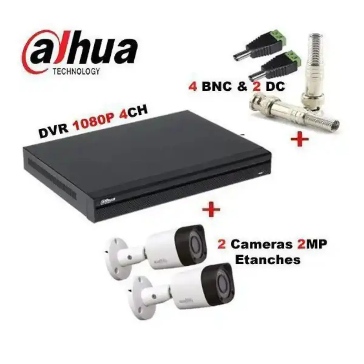 Dahua Pack 2 Caméra de surveillance 2MP + DVR 4 + Fiches PRIX MAROC 1 Dahua Pack 2 Caméra