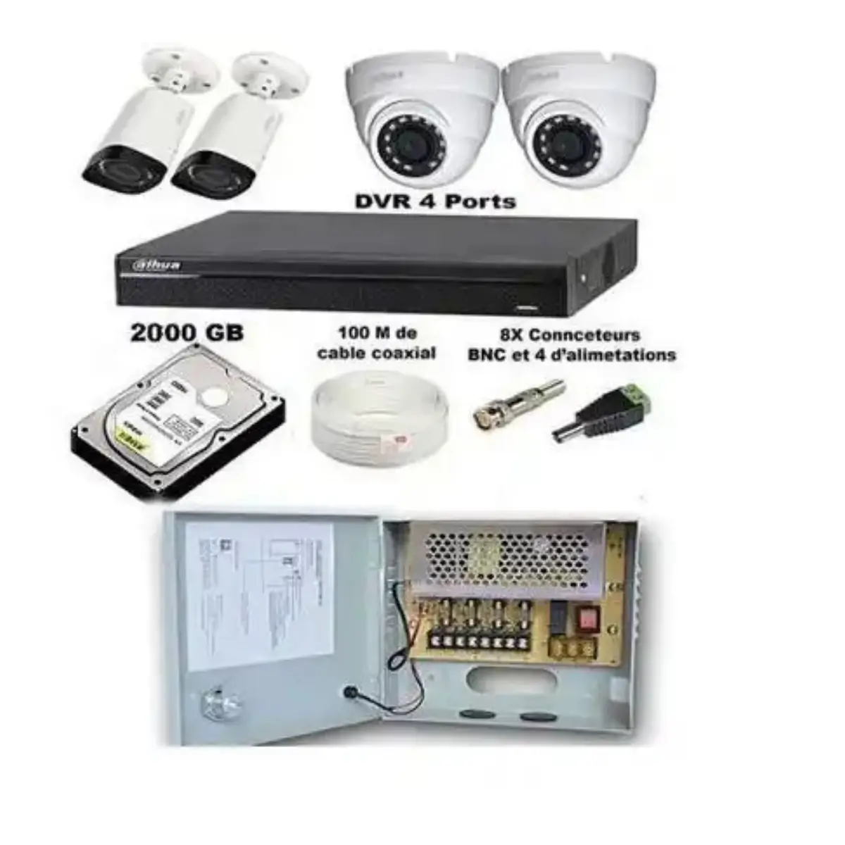 Dahua Pack Complet de 4 Caméras de Surveillance (2MP de A à Z) PRIX MAROC 1 Dahua Pack Complet 4 Caméras