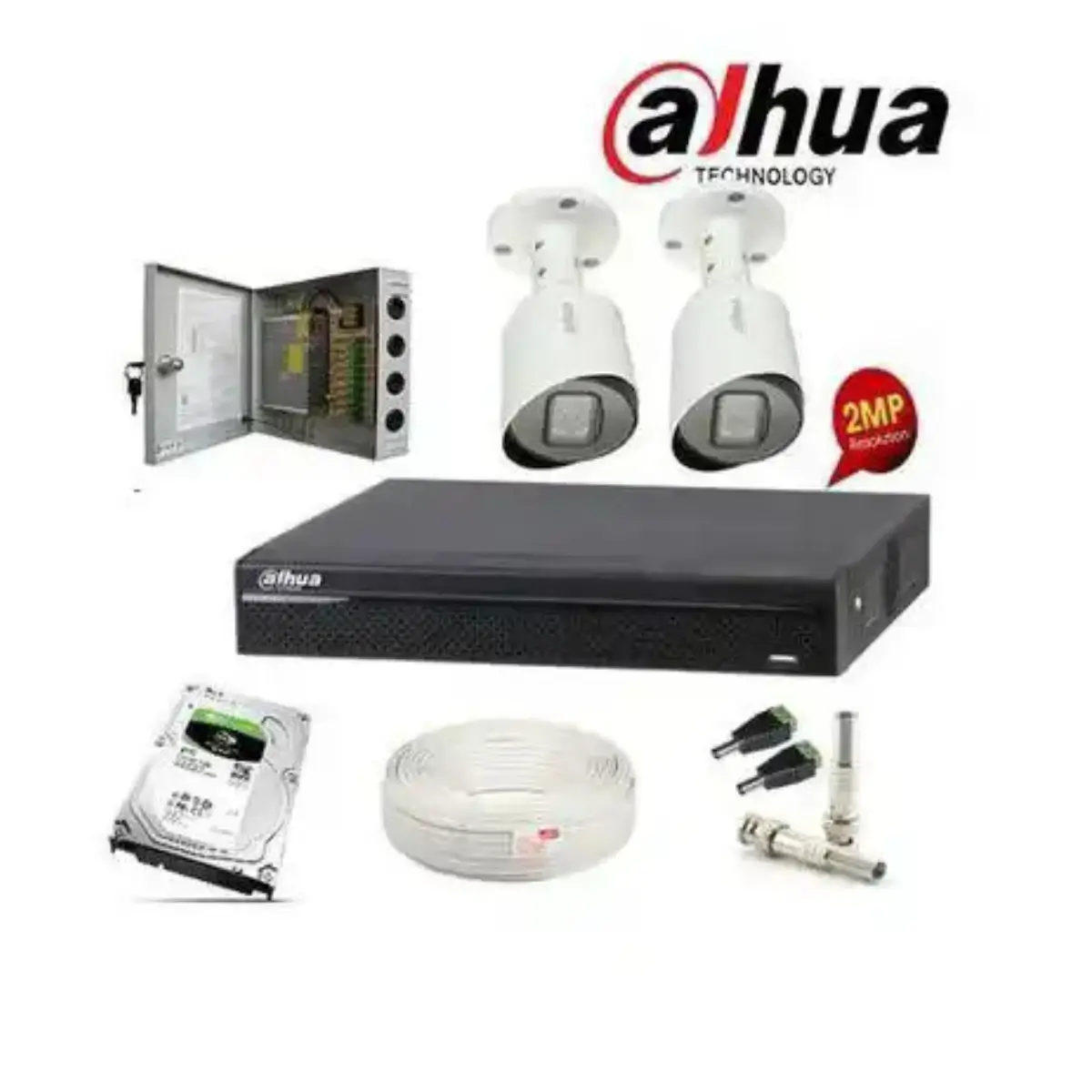 Dahua Pack Complet de 2 Camera de Surveillance 2MP 1080P de A à Z PRIX MAROC 1 pack complet Dahua 2 caméras